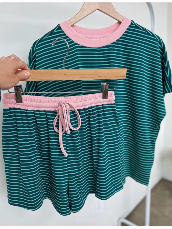 Anniewear Other - Boutique Green Striped Shorts and Shirt Set